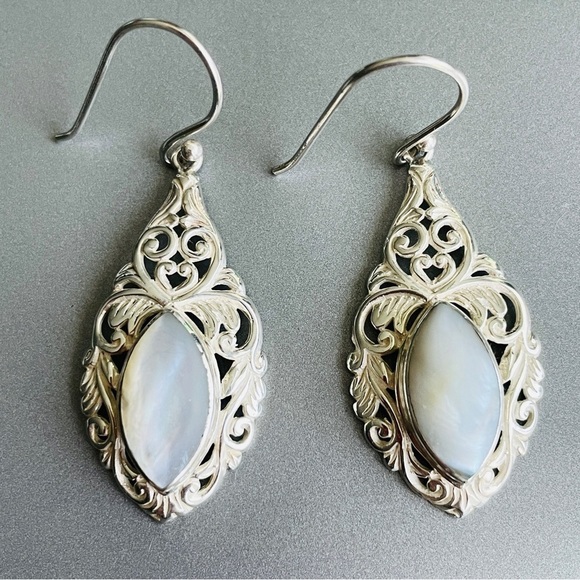 Annika Witt Filigree Mother Of Pearl Dangle Vintage Sterling Silver Earr… - Picture 1 of 7